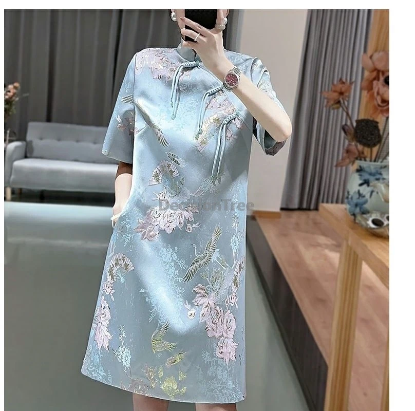 

2022, новое женское Ципао в китайском стиле, улучшенное жаккардовое Ципао с воротником-стойкой, винтажное элегантное темпераментное платье