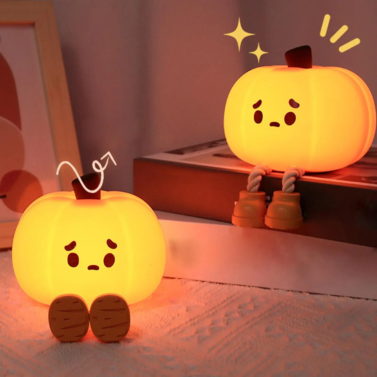 

Pumpkin Night Lights Cute Pumpkin Light Fun Desk Halloween Decoration Toys Silicone Touch Sensor Lamp for Living Room Bedroom