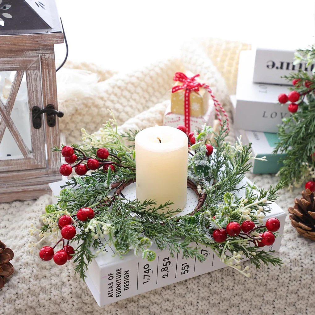 Leichter, zuverlässiger Weihnachtskerzenring aus Kunstharz und PVC, Weihnachtstischdekoration, Blumenkranz