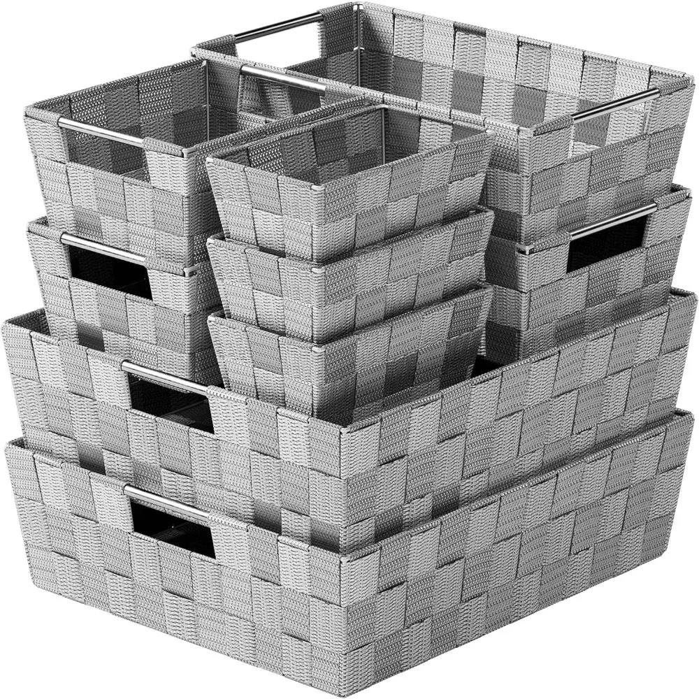 

9-Pack Dark Grey Storage Baskets for Shelves, Closet, Bathroom & Pantry Organization