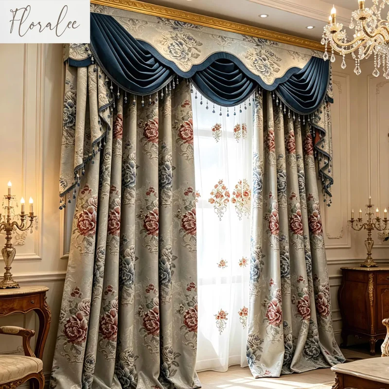 Custom Size European Thickened Embroidered Valance Luxury Curtains for Living Dining Room Bedroom Jacquard Blackout Tulle Window