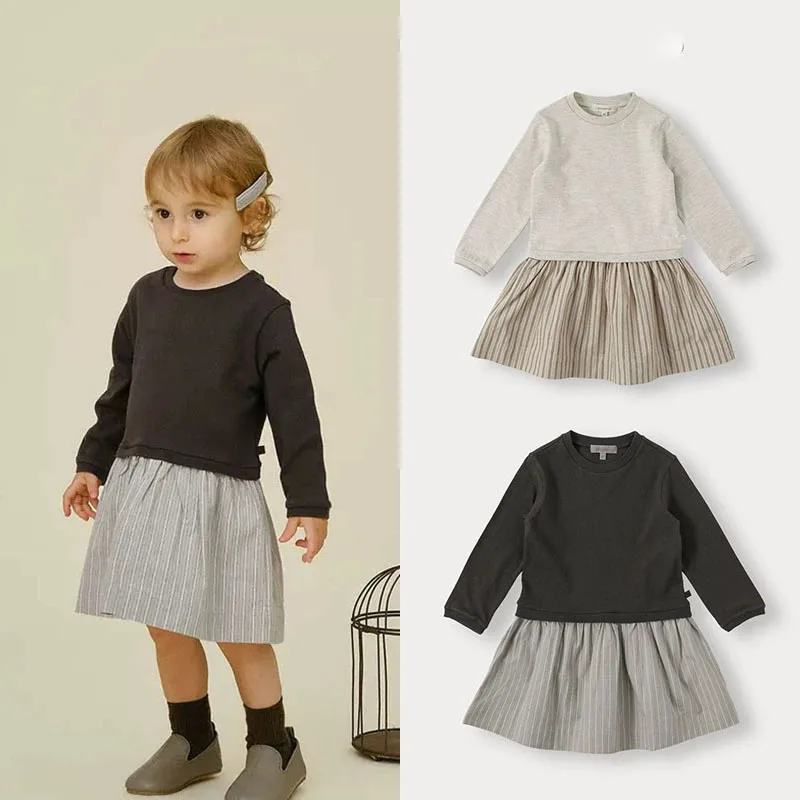 Girls Splicing Dress 2026 Autumn Long Sleeve Kids Sweat Dress Sisters Match Clothes  Soft  Comfortable