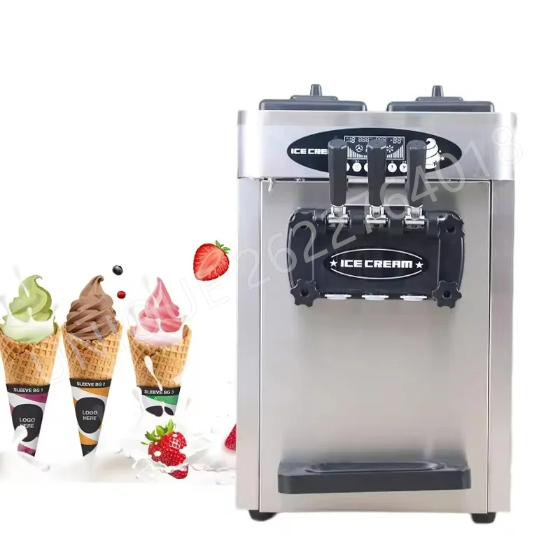 Commerciële Ijsmachine 20-25 L/H Opbrengst 2000W 3-Smaak Aanrecht Soft Serve Ijs Maker roestvrijstalen Cilinder