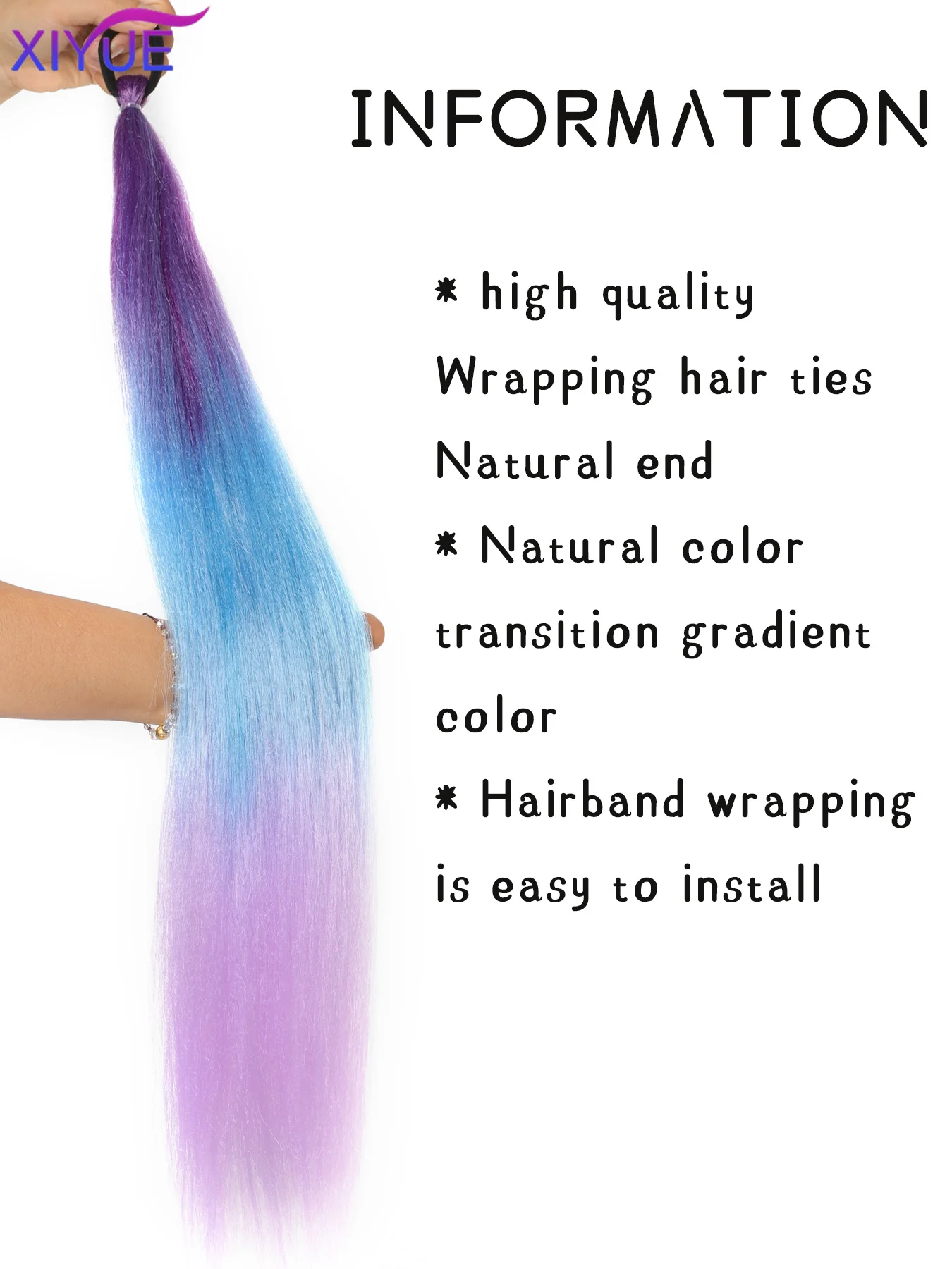 Synthetic Colorful Ponytail Extension 2Pcs Long Straight DIY Braided Pony Tail Hairpiece with Rubber Band Women Hair Accessories