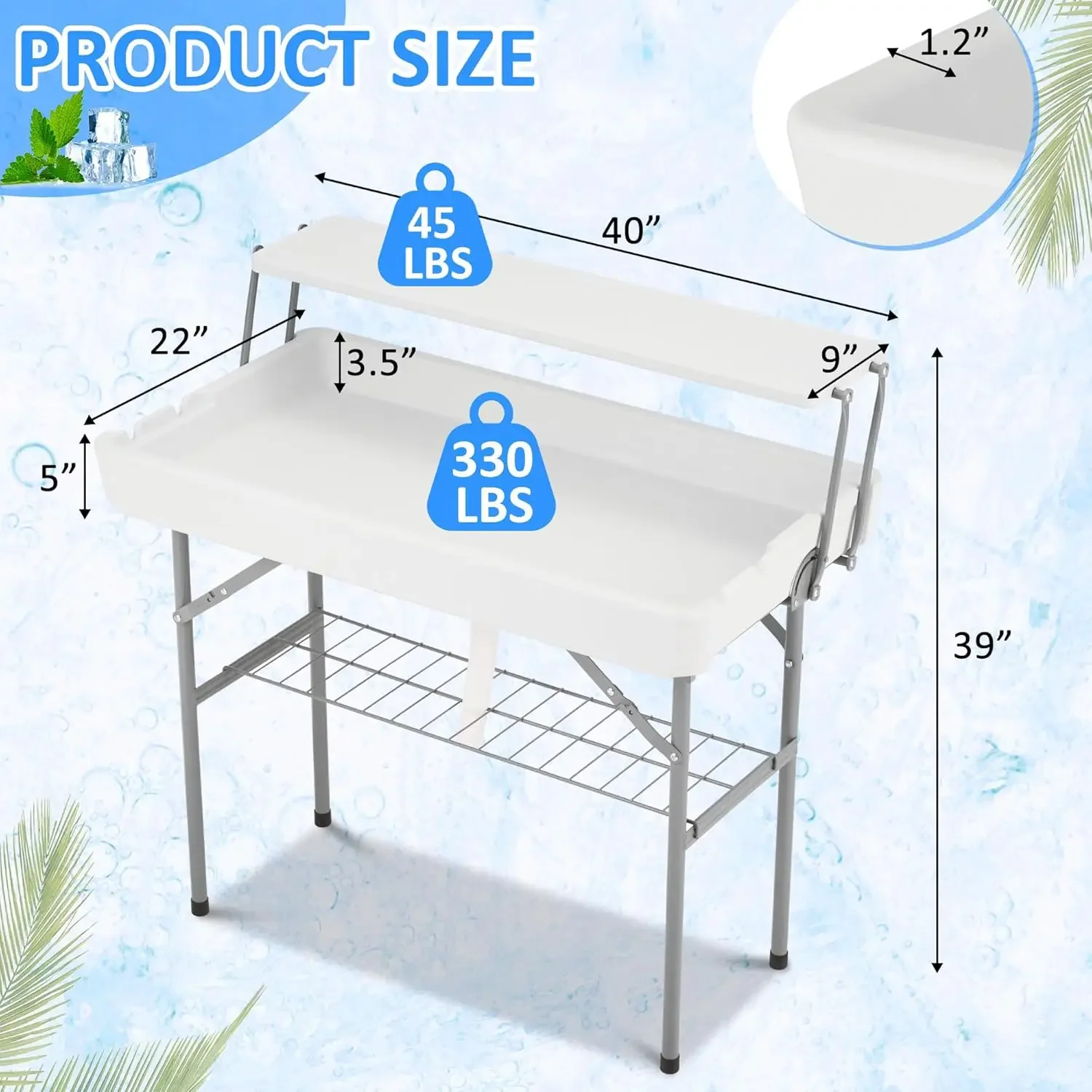 Outdoor Cooler Table with Drain and Shelf, Folding Ice Cooler Table with Matching Skirt, Portable Table Coolers 4 Foot for Party