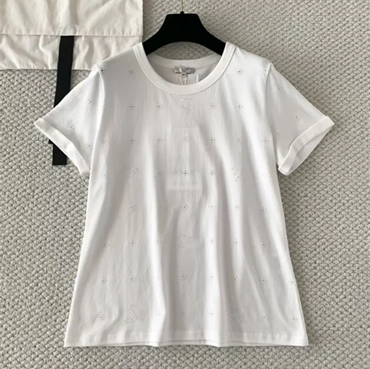 Customization European women's fashion 2026 summer new collection Short-sleeved round-neck sheer cotton T-shirt