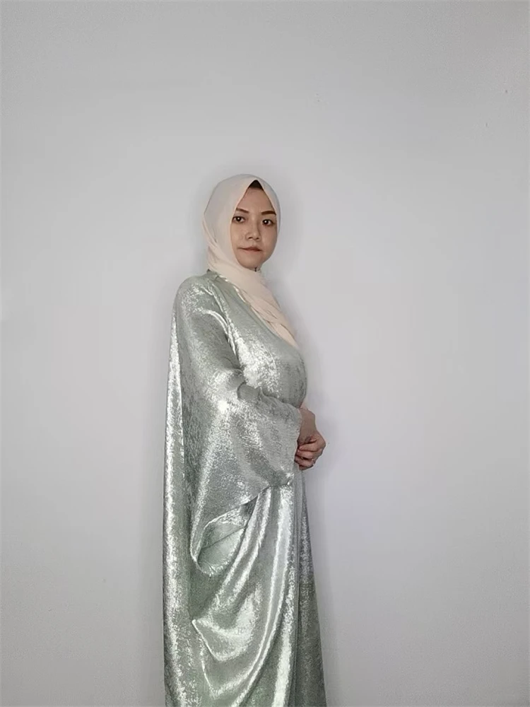 

Eid Shiny Batwing Satin Open Kimono Abaya Dubai Muslim Kaftan Dress Islam Clothes For Women Caftan Marocain Robe Femme Musulmane