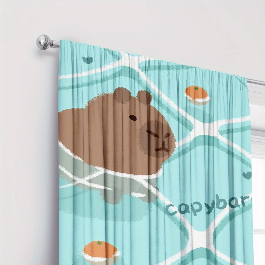 Cute Water Capybara Window Curtain 2 Panels,Parent Child Capybara Fruit Bubble Light Blue Pattern,Drapes for Living Room Curtain