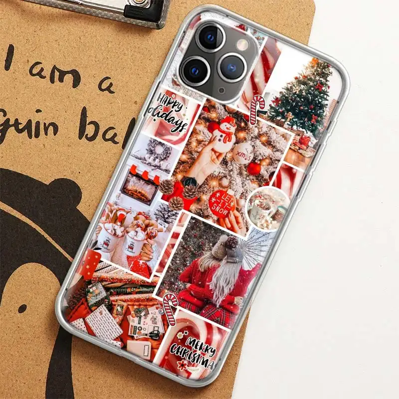 Winter Coffee Christmas Case for iPhone 12 13 Mini 14 Plus 15 16 Pro Max 11 X XS Max Clear TPU Protective Phone Cover C