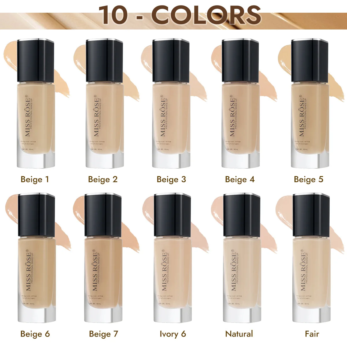 MISS ROSE 30ml Liquid Foundation, Modify Skin Tone Concealer Moisturizing Brightening Hydrating Lightweight Foundation Cream