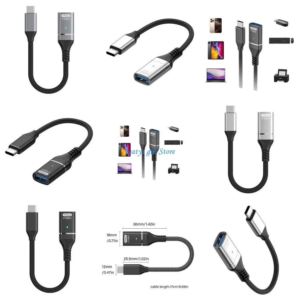 

C7AB Fast Speed USB Type C OTG Adapter With Nylon Braided Cord Supports 10Gbps Transmission 5V3A Fast Charging