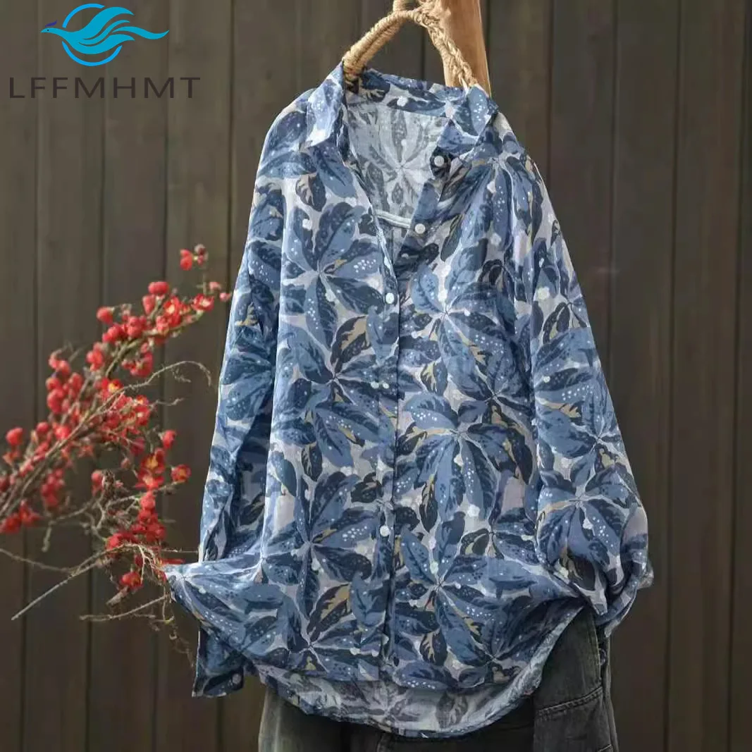 

Женская рубашка Ramie на пуговицах с длинным рукавом и цифровым принтом, свободная блузка с цветочным узором, облегающие элегантные стильные топы для женщин