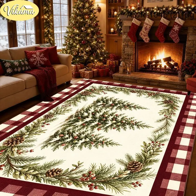 VIKAMA Buffalo Check Christmas Rug, Durable and Non-Slip Living Room Rug, Christmas Decorative Rug, Home Decor