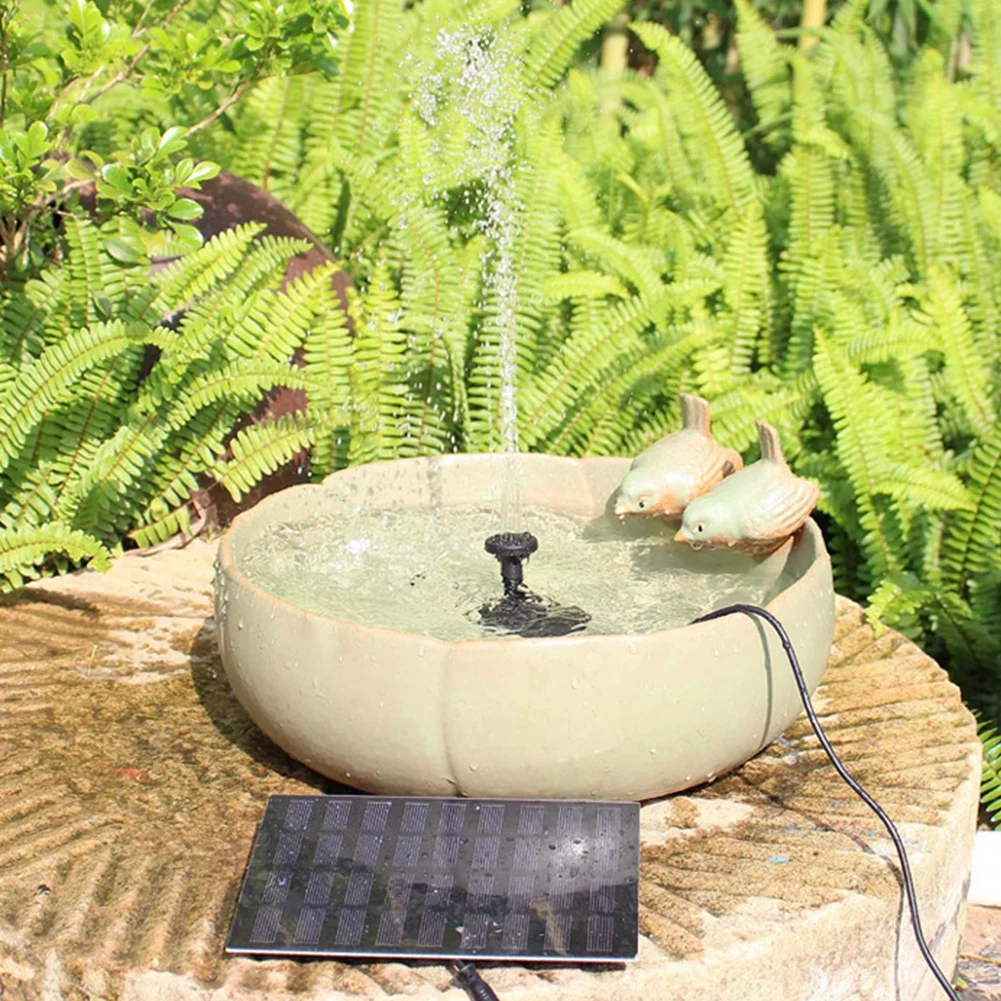 1.2W Solar Water Fountain Pump 200L/h with 6 Nozzles Solar Powered Fountain Water Pump Lift 110cm for BirdBath Garden Small Pond