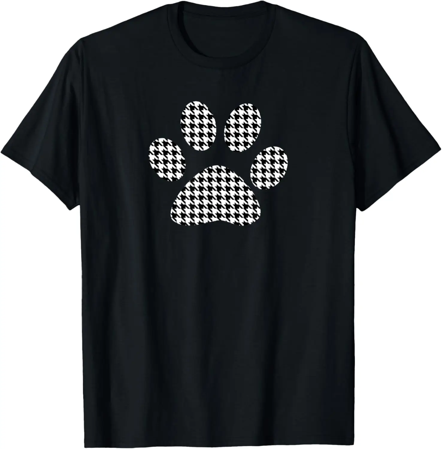 Dog Paw Black White Houndstooth Print T-Shirt