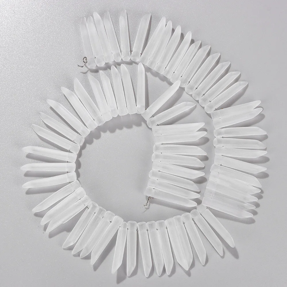 Matte White Glass Quartz Sticks Beads Top Driled Glass Crystal Stick Pendants DIY Crown Necklace Jewelry Making 15\