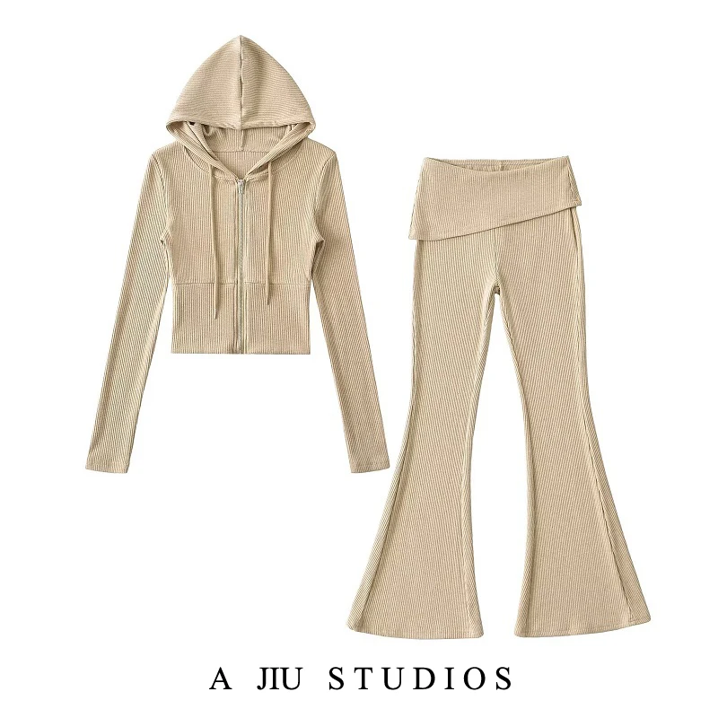 

Женский вязаный открытый кардиган с капюшоном Spicy Girl, закрывающий талию, спортивный вязаный открытый кардиган с капюшоном для похудения, комплект из двух предметов