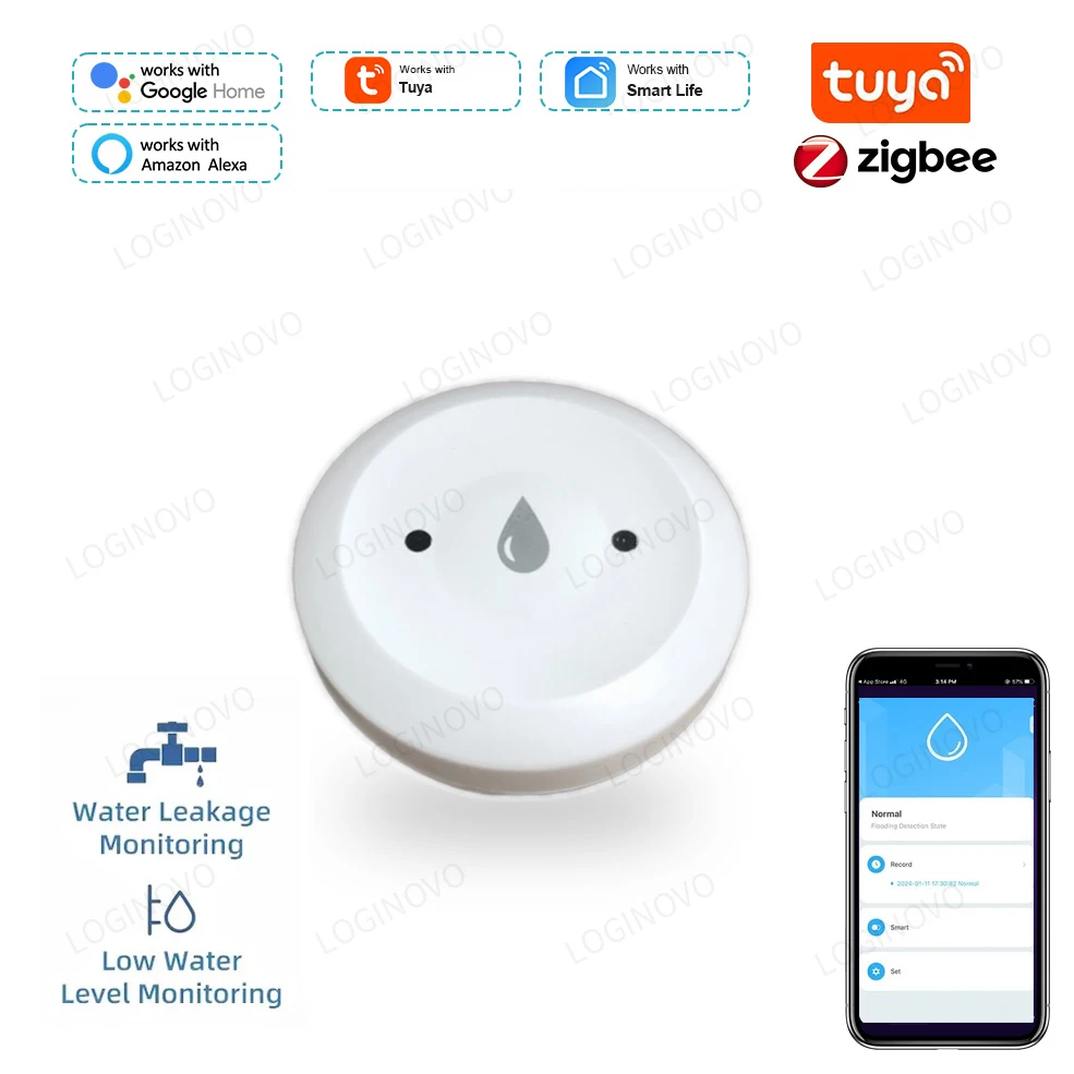 Tuya ZigBee Smart Water Sensor Leak Detector Immersion Flood Leakage Alarm Sensor Detector For Alexa, Google Smart Life 2Mqtt