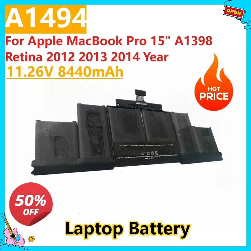 

Новый сменный аккумулятор A1494 A1417, 11,26 В, 8440 мАч для Apple MacBook Pro 15 дюймов, A1398 Retina 2012 2013, 2014 год