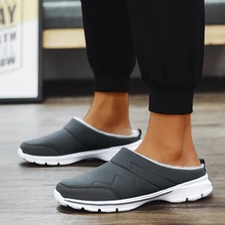 Zapatillas informales de tela de malla transpirable para hombre, zapatos cálidos de terciopelo sin cordones, zapatos de felpa suave antideslizantes para amantes