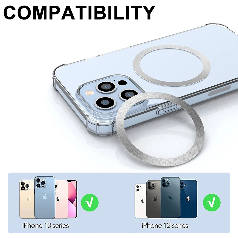 5PCS Magnetic Metal Plate Sticker Rings For Magsafe Wireless Charger Magnet Car Mobile Phone Holder Iron Sheet For iPhone 11-13