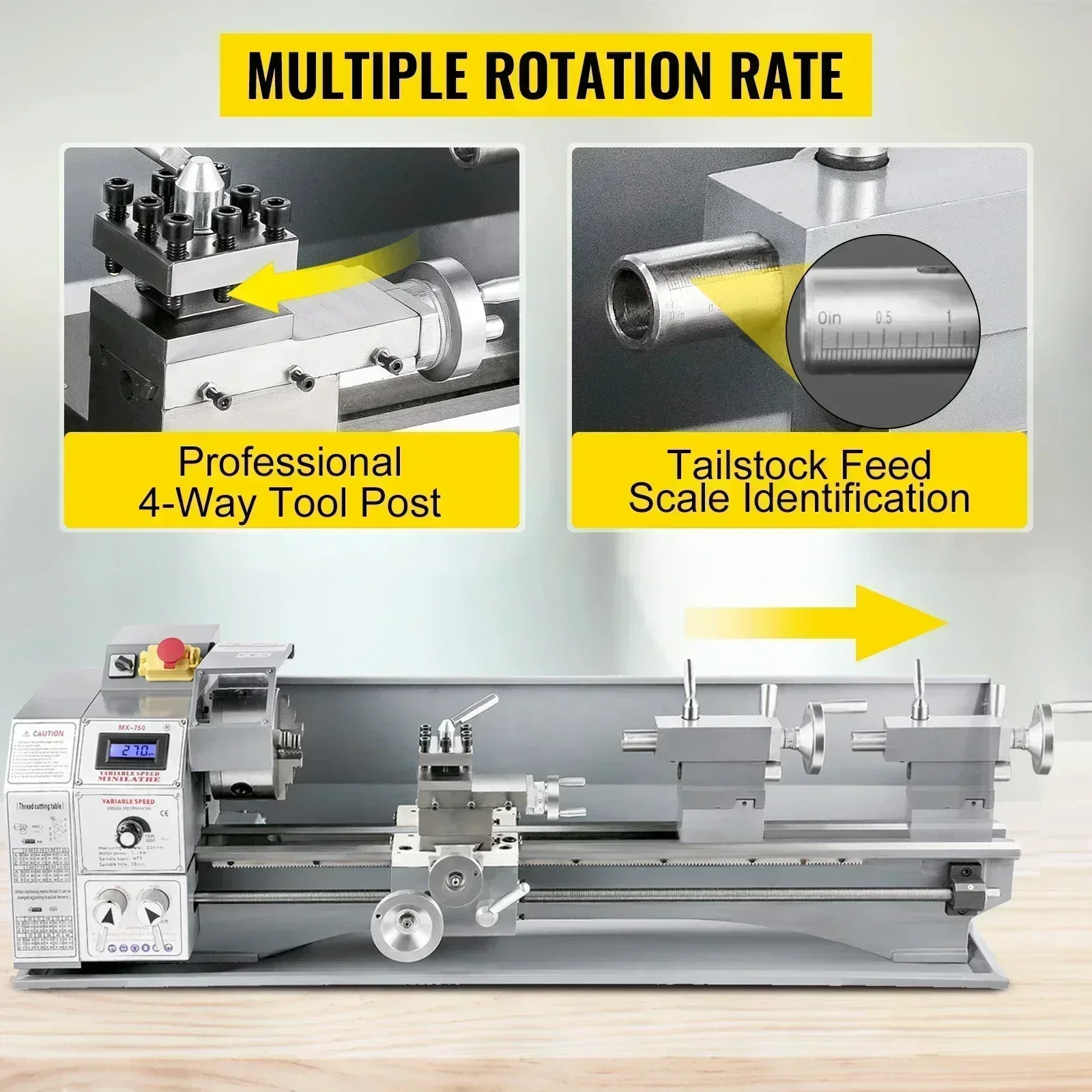 VEVOR Mini Metal Lathe Metal Mini Lathe Tool Variable Speed Large Swing Range Lathe for Small Mechanical Machine Tool