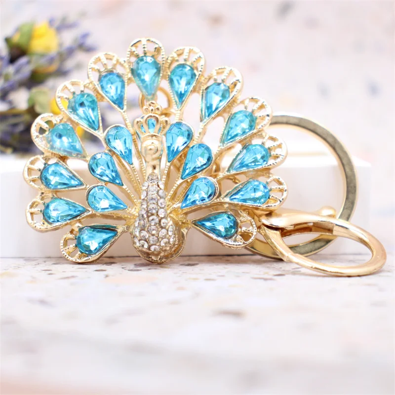 New Creative Keychain Rhinestone Alloy Peacock Retro Keychain Pendant Factory Straight Sale