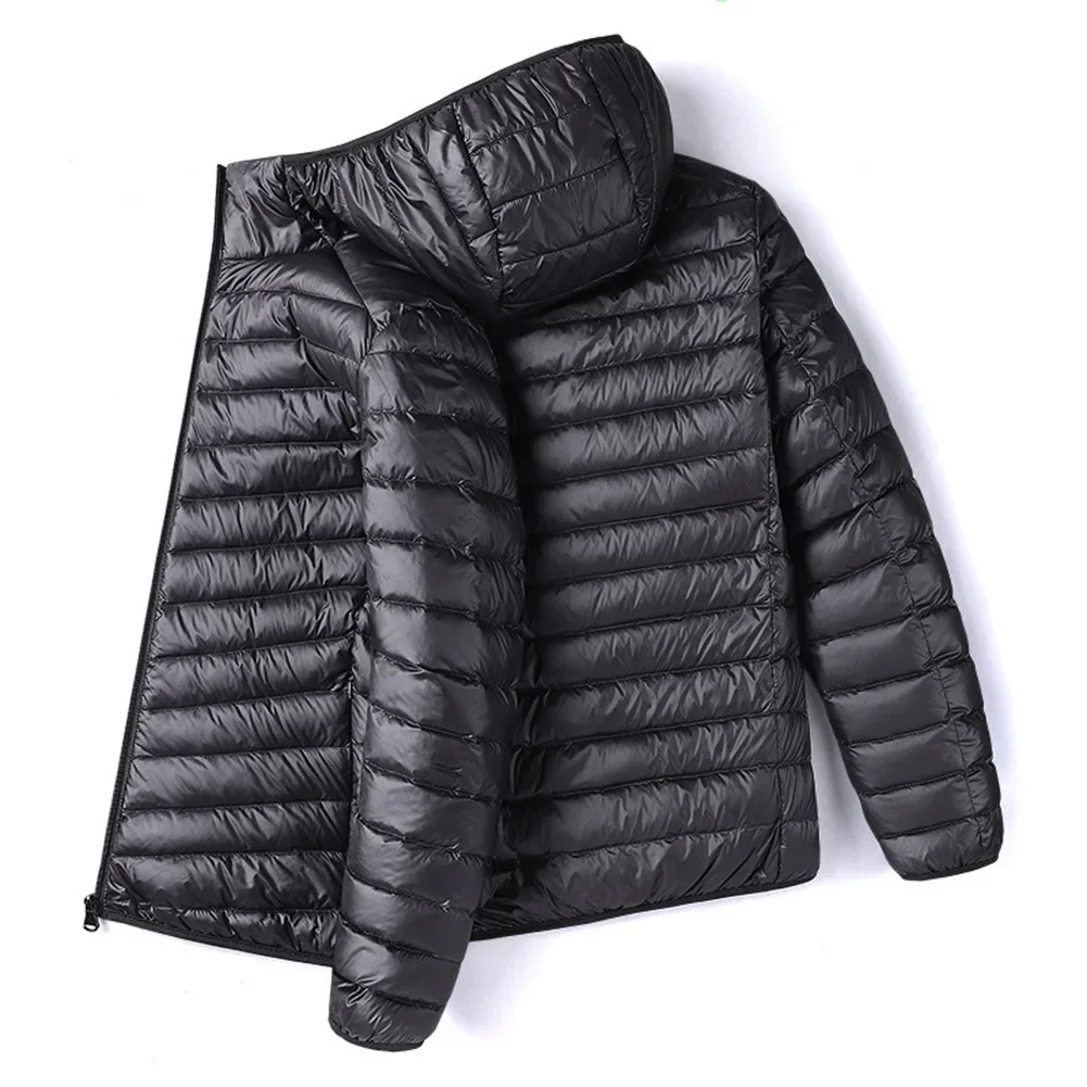

Hooded Outerwear Men Down Jacket Outdoor Activities Regular Clothing Length Solid Color Pattern Brand New Condition