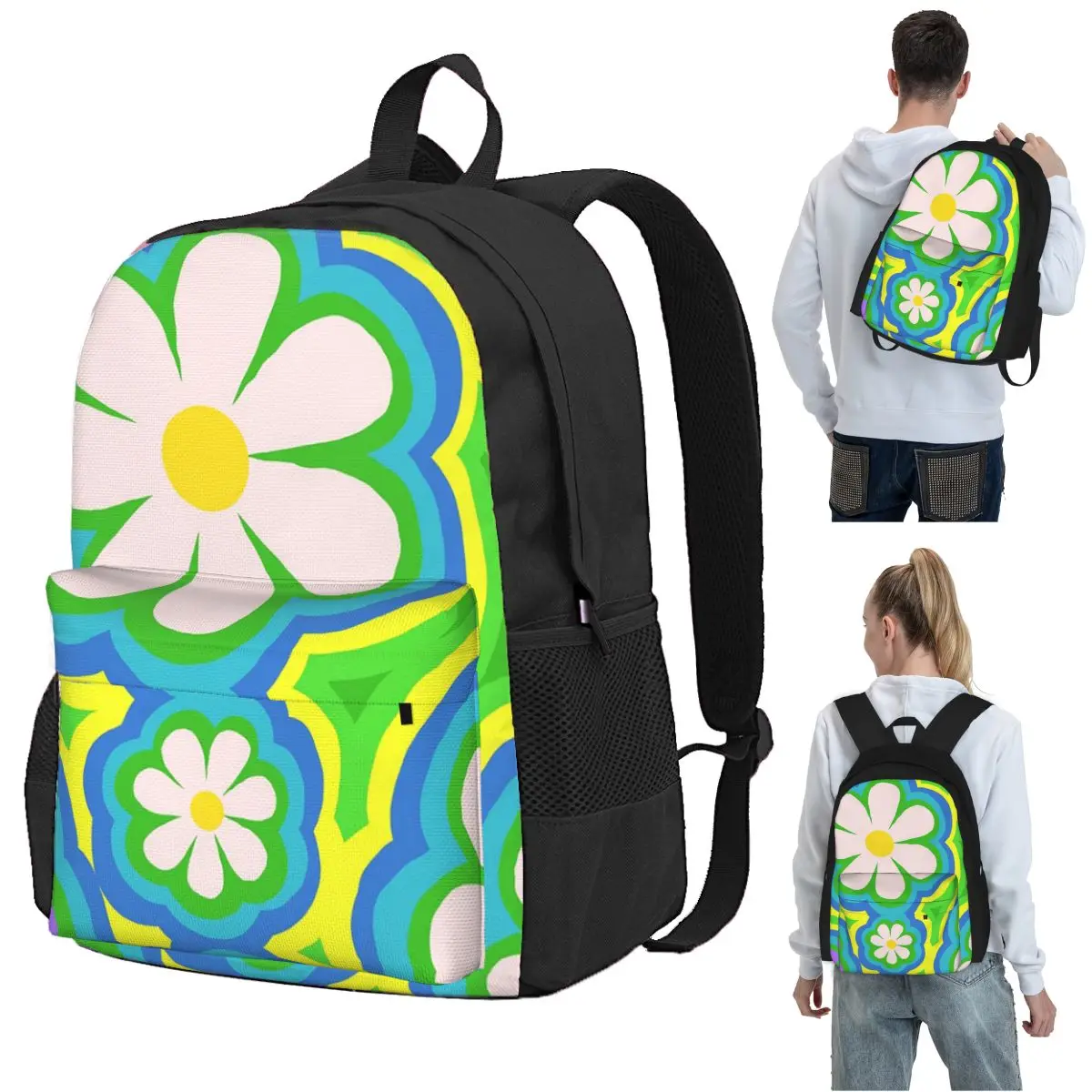 

Groovy Flowers Backpack Student BookBag Kids School Bag Laptop Shoulder Bags for Men Women
