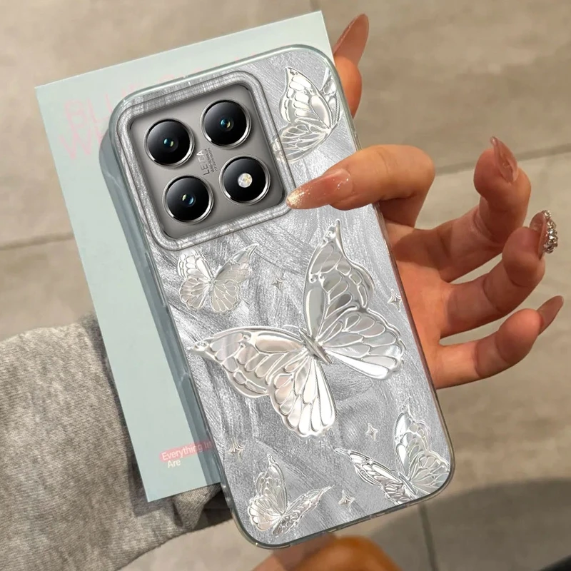 Роскошный чехол для телефона с текстурой перьев для девочек и женщин с бабочкой для Xiaomi 14T 13T Pro 14Tpro 11 Lite 5G NE, противоударный чехол Fundas Cover