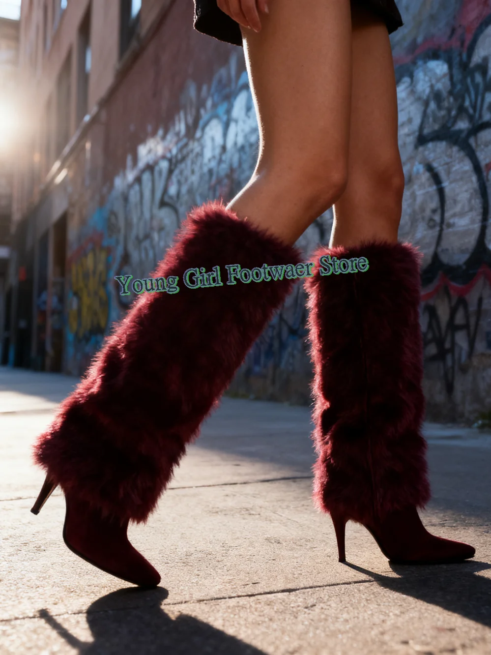 أحذية Maomao Fashion برأس مربع مثير بكعب ستيليتو أحذية عالية في الركبة أحذية مستودع قطيفة حمراء أحذية شتوية دافئة فاخرة #1