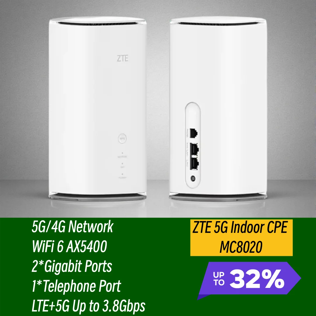 Unlocked ZTE 5G CPE MC8020 WiFi 6 AX5400 NFC Indoor Mesh Router SDX55 3.8Gbps 128 Users 4G LTE CAT22 Sim Card 5G Wireless Modem