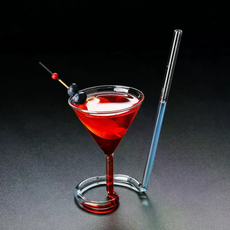 Cocktail Glass Revolving Martini Creative Long Tail Cocktail Straw Wine Glass for Bar Party Supply Barware Spiral