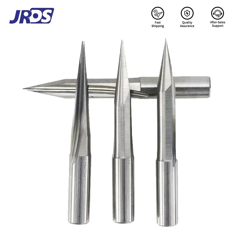 JRDS 5PCS 3.175mm Shank 2 Flute Straight Slot V Shape Carbide Engraving Bit 20/30/45/60/90 Degrees CNC Carving Bit for Wood