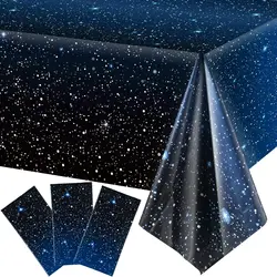 1PC Starry Night Space Tablecloth Plastic Theme Party Supplies, 54x108 In  Table Cover for Birthday Home Decorations, Stars Des
