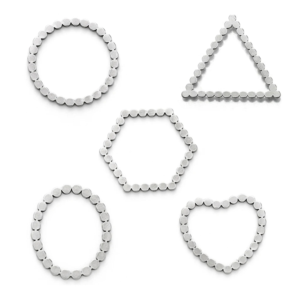 10Pcs Stainless Steel Textured Round Heart Hollow Connector Open Frame Bezel Link for Necklace Bracelet Jewelry Making Supplies