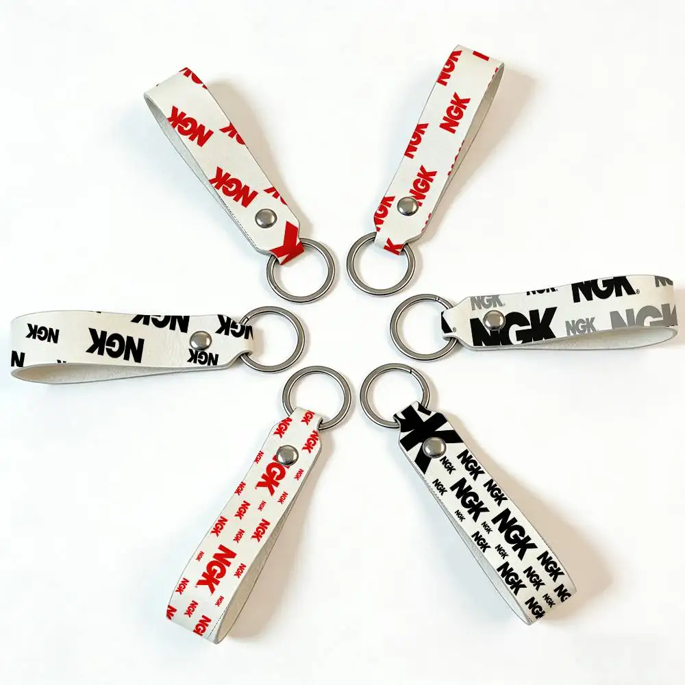 Fashion For NGK PU Leather Motorcycle Keychain Universal Motorbike Key Ring Holder For Riders Men Gift