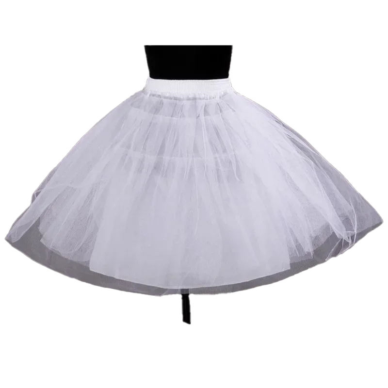 Girls Short Slips Hoopless Crinoline 3 Layered Net Flower Girl Petticoat Underskirt Elastic Waist