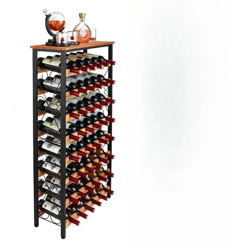 

Luxury Industrial Freestanding Wine Cellar Bar Wine Rack Metal Wooden 48 Bottles Wine Rack Freestanding Floor Wooden Top