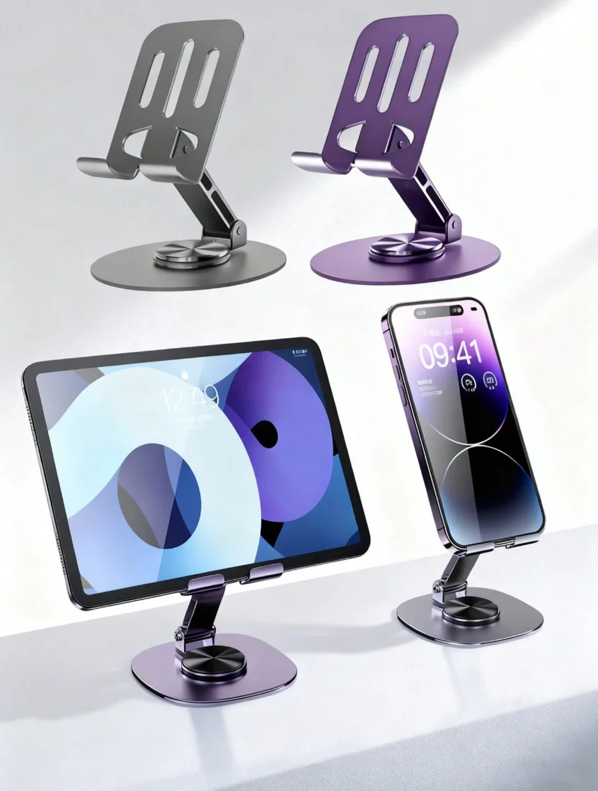360° Rotatable Metal Phone Stand Adjustable Foldable Tablet Holder Anti Slip Desktop Bracket For Gaming Video Call