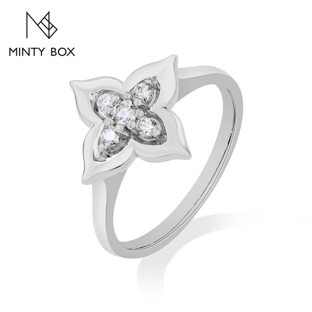 MINTYBOX S925 Sterling Silver Moissanite Rings for Women Flower Shape Ring 18K Gold Classic Engagement Wedding Band Jewelry Gift