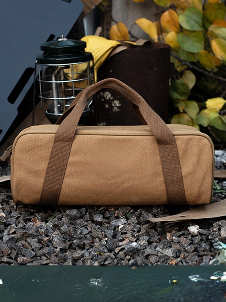 Camping Multifunctional Storage Bag Thick Canvas Sundries Storage Bag Stake Bag Plastic Cutlery Set with Napkin Decoration