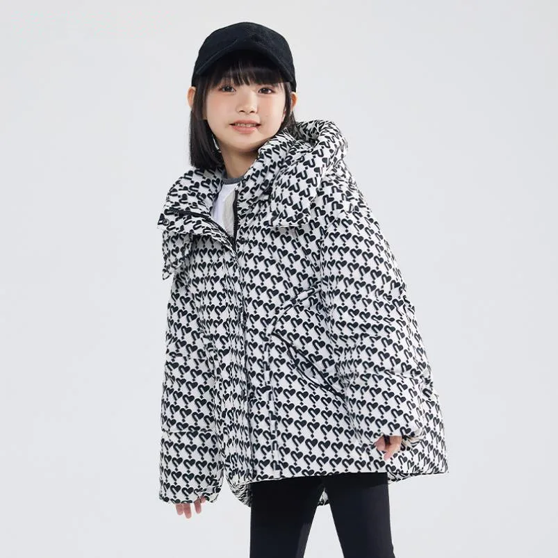 Winter New children's Down jacket Fashion Print Thicker Hooded Windproof Outerwear Girls Warm Coats A4169