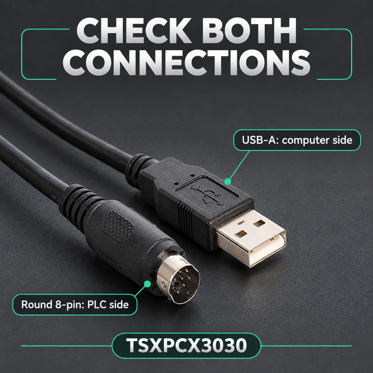 TSXPCX3030 USB to RS485 PLC Programming Cable 3M for Schneider TSX TWIDO NEZA Round 8 Pin Enhanced Version