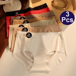 3 Pcs Ice Silk Seamless Underwear Ladies Summer Soft Underpants Ultra-thin Solid Color Women Breathable Briefs Panties