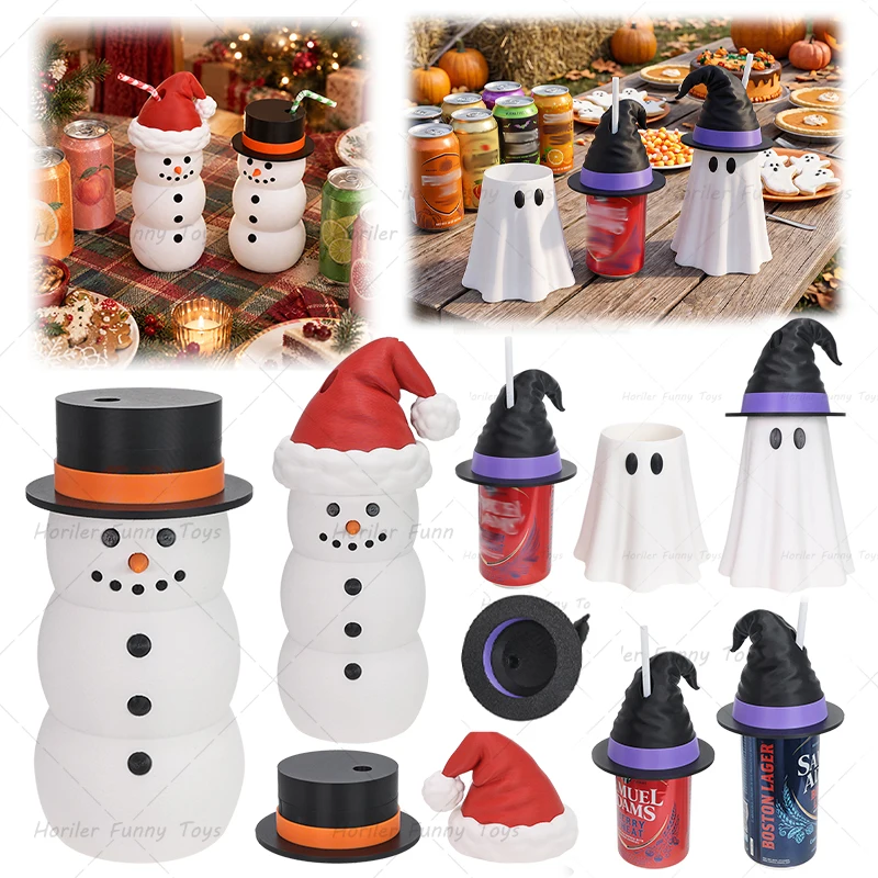 12oz/16oz Beverage Can Cooler Universal Beer Bottle Holder Xmas Snowman Halloween Ghost Outdoor Beverage Cup Protector
