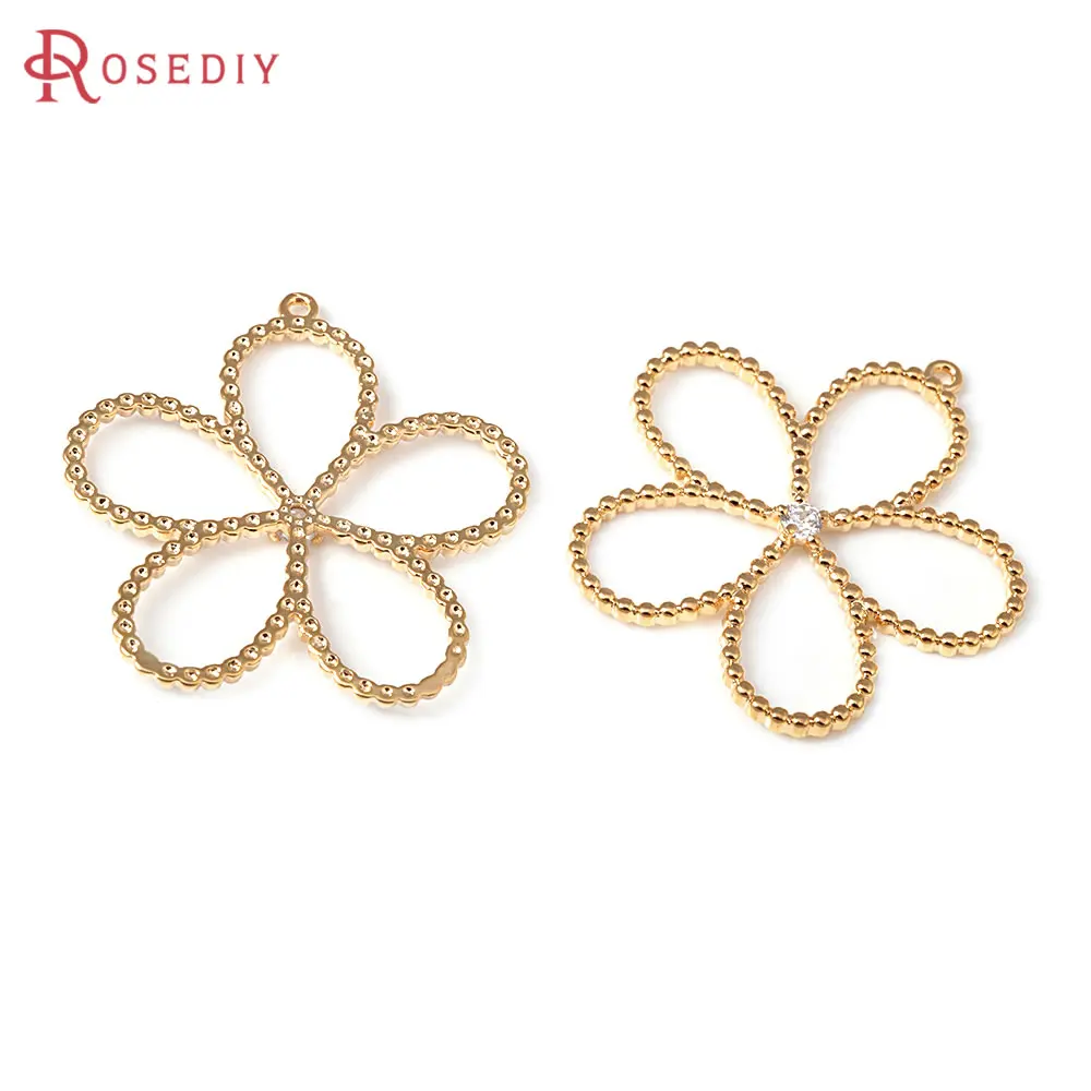 Colgantes de flor de latón y circón para mujer, Color dorado de 18K, 6 piezas, fabricación de joyas de alta calidad, collar, pendientes, accesorios