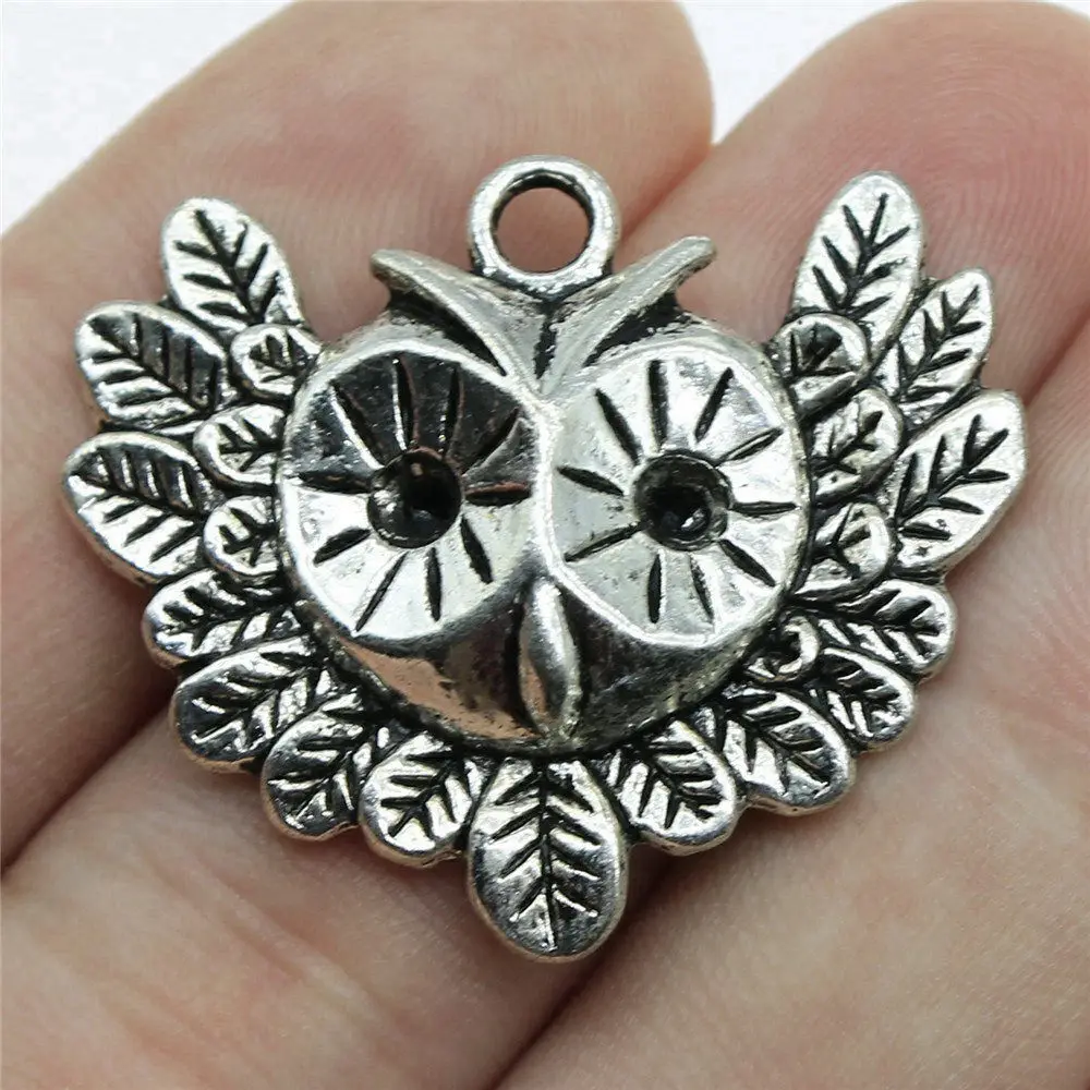 3pcs/lot 35x30mm Owl Charms For Jewelry Making Antique Silver Color 1.38x1.18inch