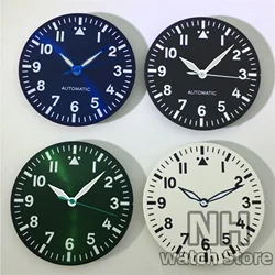 29mm Pilot Style Watch Dial With Hands Black Green White Dial C3 Luminous Fit NH35 NH36 ETA2824 2836 PT5000  MIYOTA DG Movement