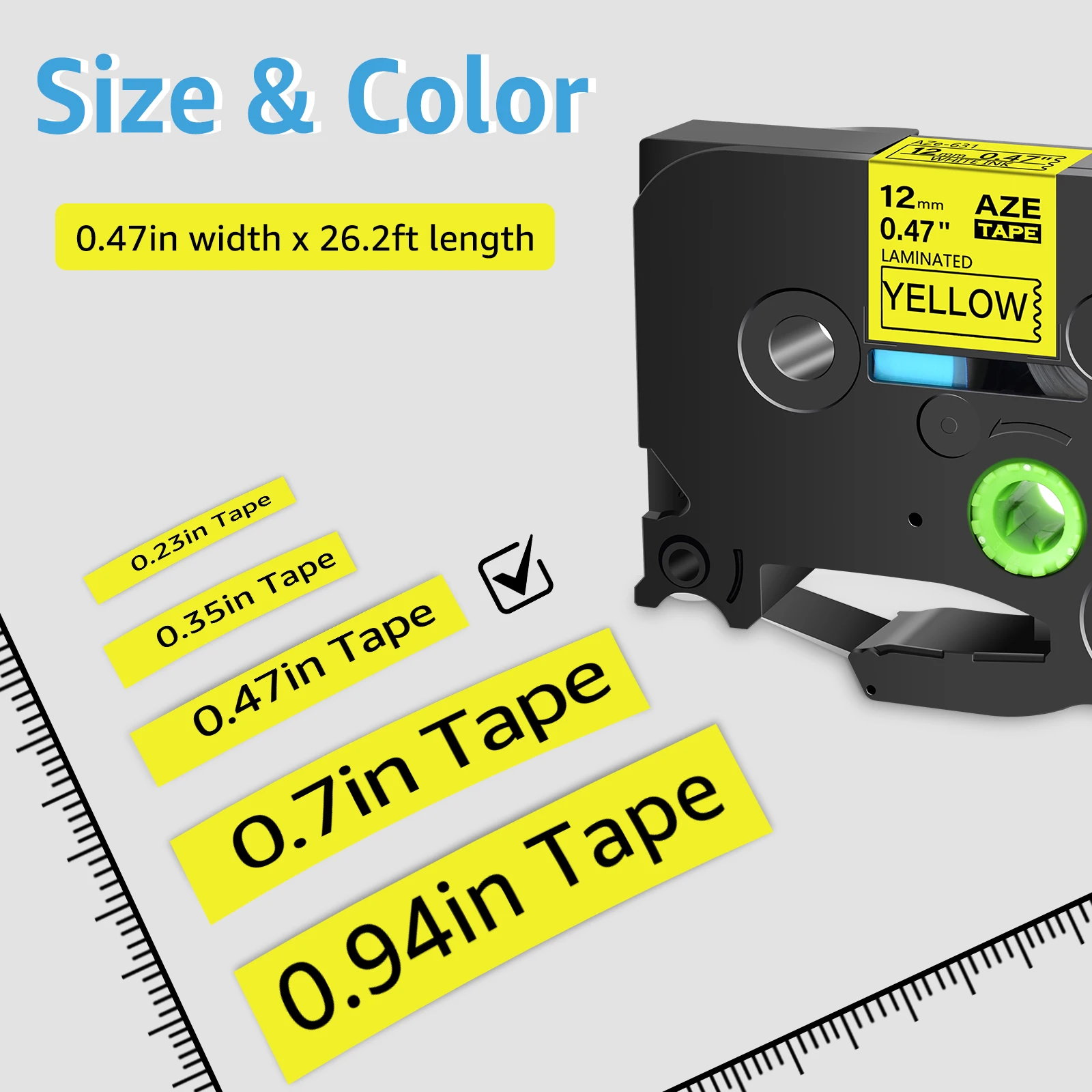 5Pcs 9/12/18/24mm Strong Adhesive Laminated Label Tape Compatible for Brother TZe-S631 641 P-Touch Black on Yellow Label Printer